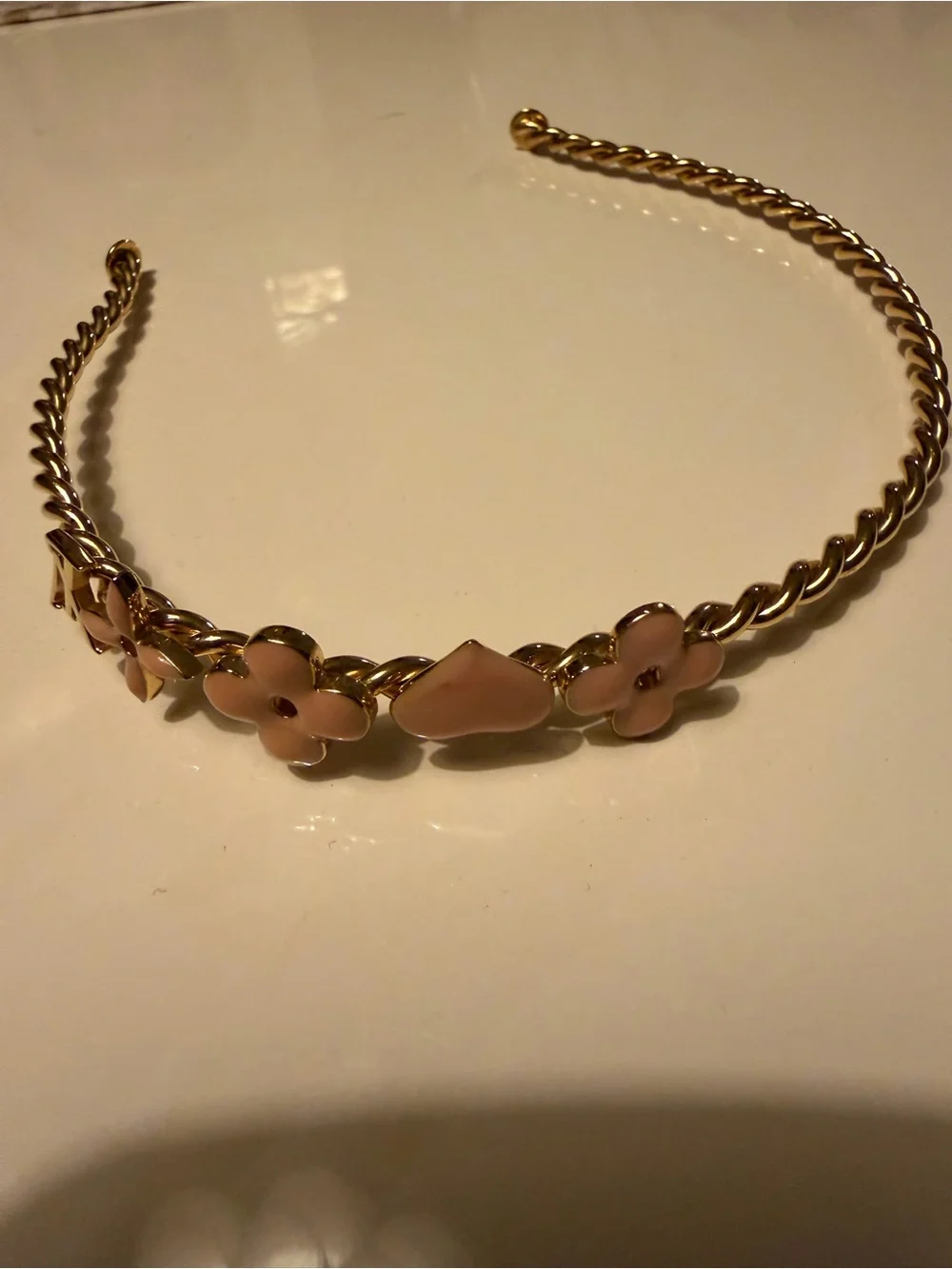 Louis Vuitton Gold Hair accessory with Pink Flower Accents